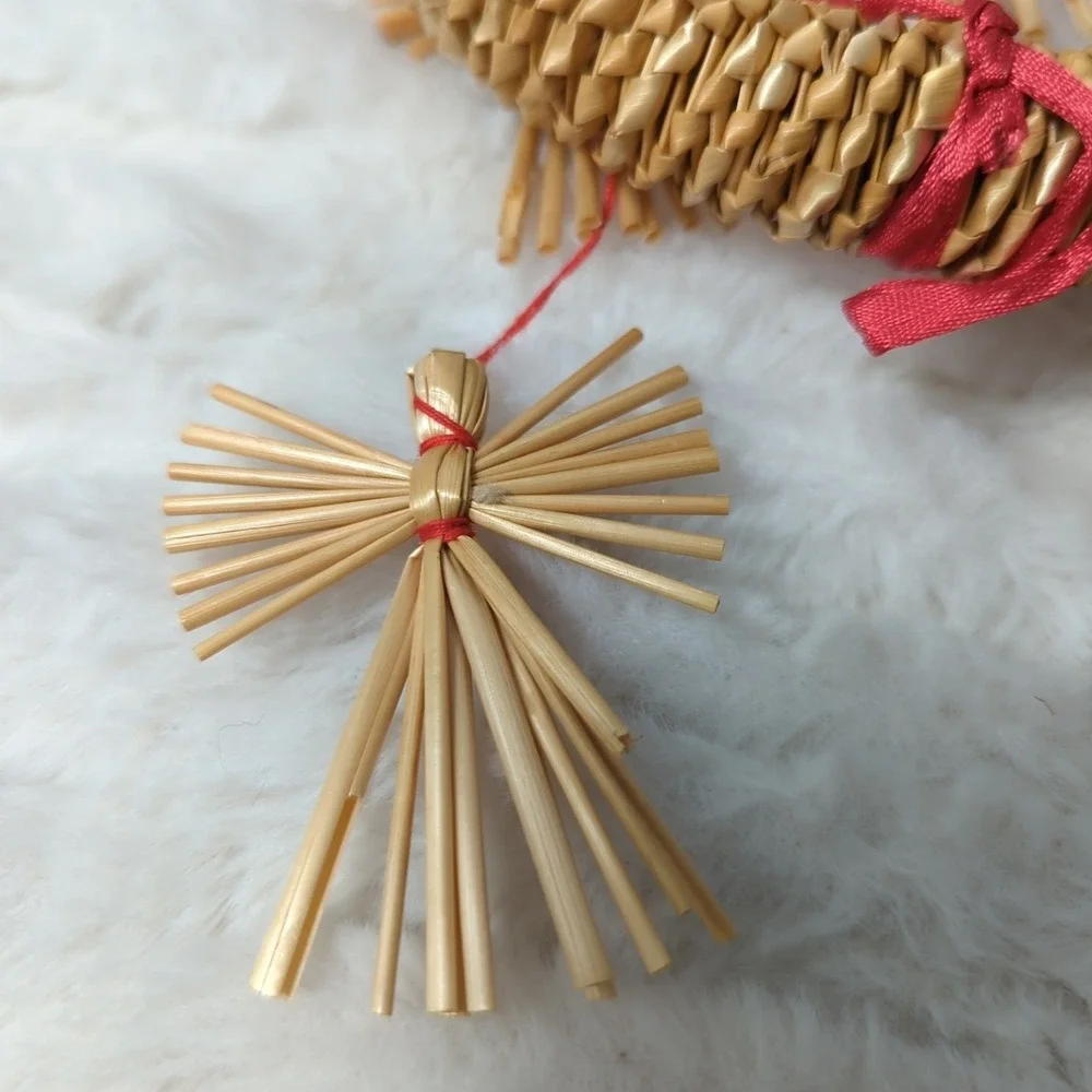 Scandinavian Braided Straw Christmas Mobile  Swedish Angels and‎ Wreath
